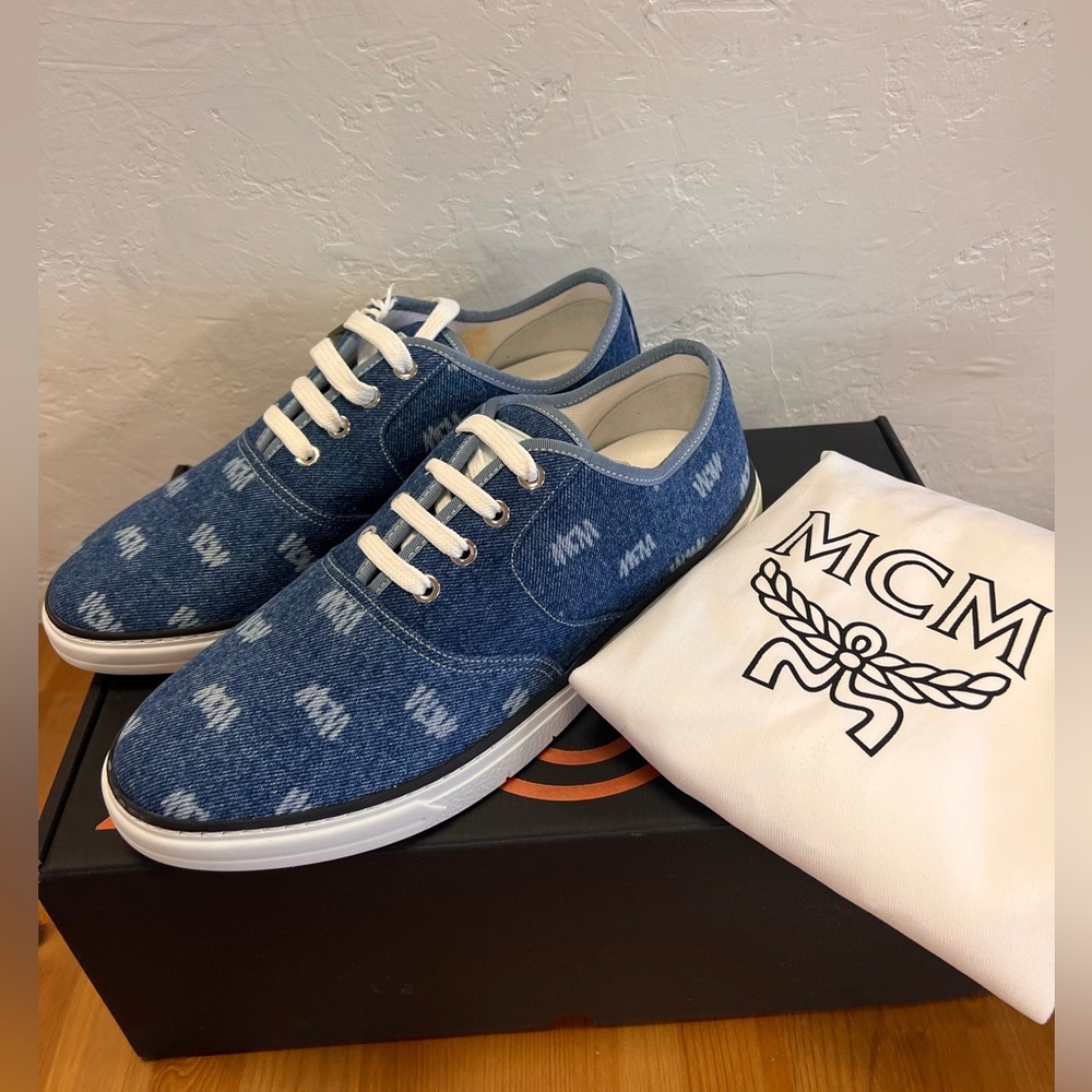 MCM Semblas Light Blue Denim Low Top Sneakers US 8 EU 41